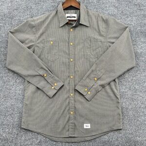 Orisue Button Down‎ Shirt Mens XL Gray Houndstooth Long Sleeve Street Retro Work
